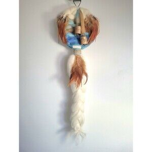 Vintage Native American MANDALA Dream Catcher wool Feathers Bell wall hanging
